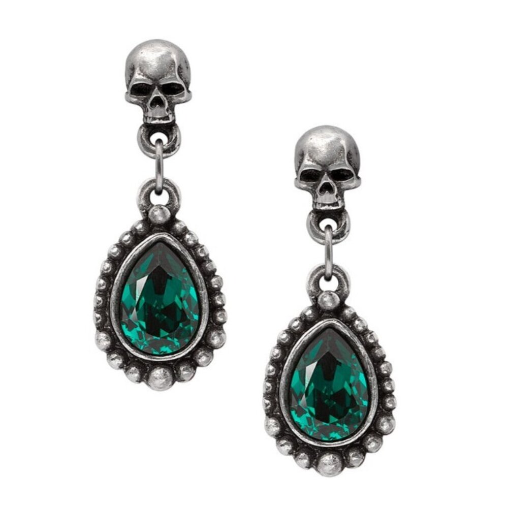 Alchemy Gothic Lost Jewels of Paris Skull Earrings Green Crystal Louvre E500